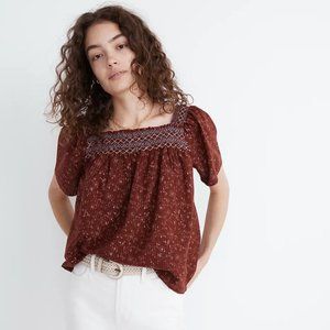 NWT Madewell Square-Neck Smocked Top in Dotted Vines